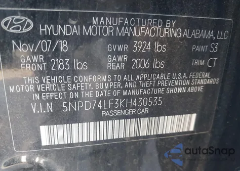 2019 Hyundai Elantra Se из США, поврежденный, VIN 5NPD74LF3KH430535